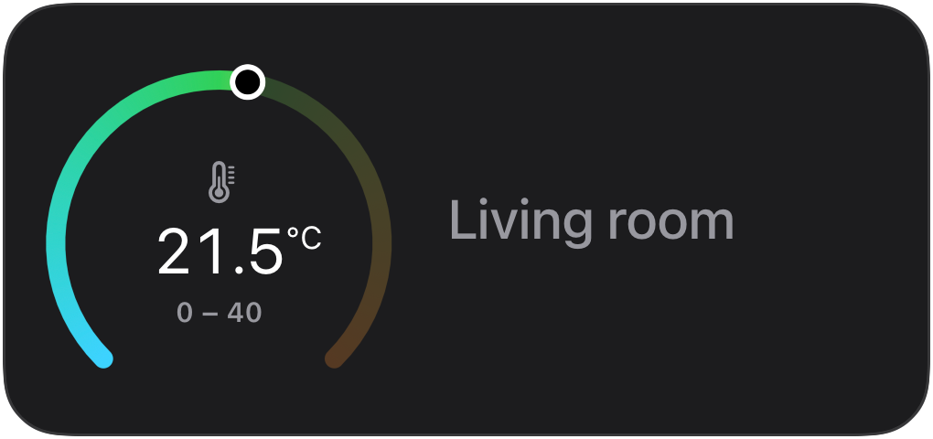Gauge widget: a 21.5°C reading on a cool-to-warm gradient dial.
