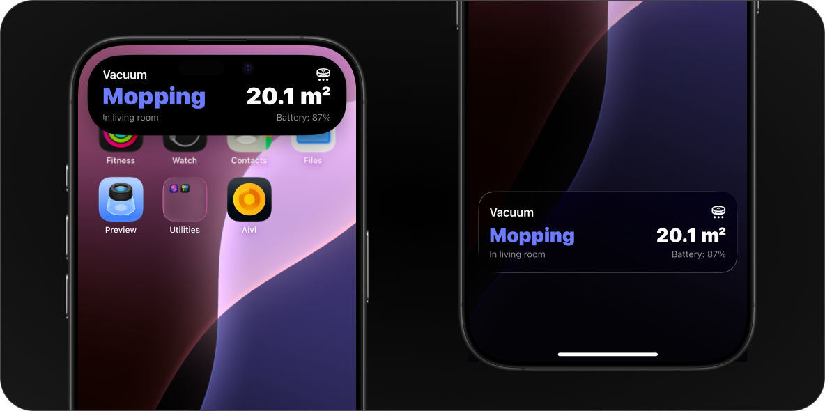 Left: Expanded dynamic island. Right: Lock screen.