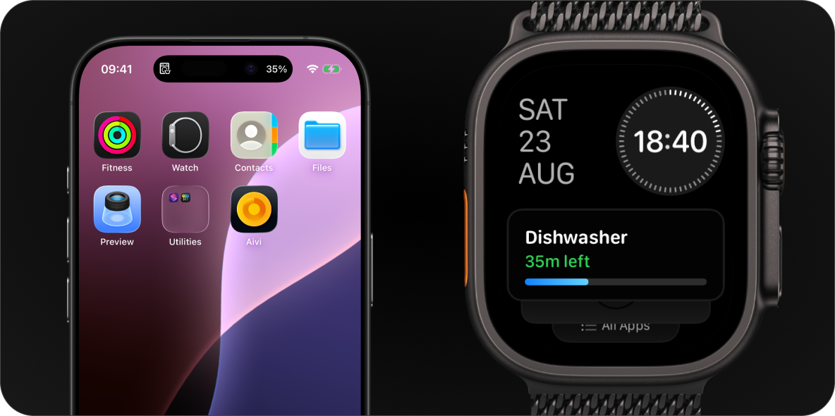 Left: Compact dynamic island. Right: Apple Watch.